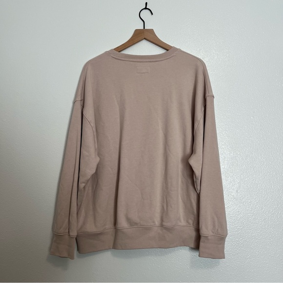 AE - Everyday Luxe Fleece Lined Tan Relaxed Crew Neck Sweatshirt - Large - Picture 4 of 12